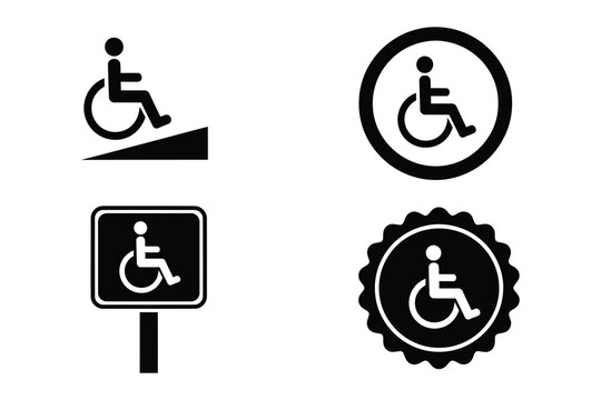 Collection of accessibility and disabled access icons featuring various graphic styles for universal design signage