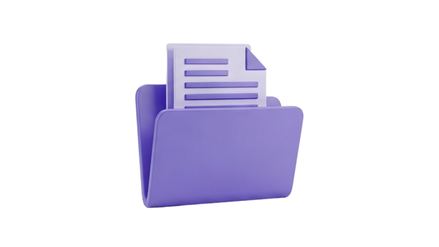 3D Purple Folder Icon with Documents on transparent background - Powered by Adobe
