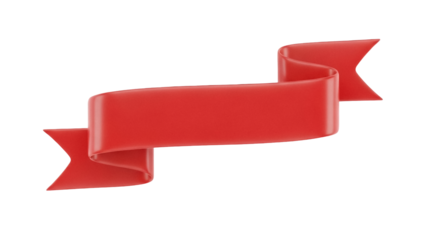 Red ribbon banner isolated PNG on transparent background, decorative element for graphic design and promotional use