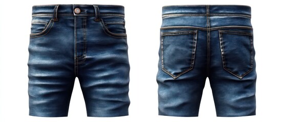 Denim shorts, front and back view, studio shot