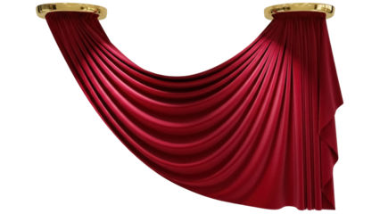 Elegant red velvet curtain isolated PNG on transparent background, luxurious stage drape for theater and event design