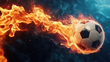 Fototapeta premium Fiery Soccer Ball for the 2026 Football World Cup with Dynamic Flames and Vibrant Colors