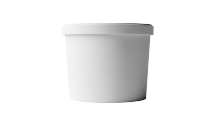 Blank white plastic container isolated PNG on transparent background, food storage tub for yogurt, ice cream, or cosmetic cream packaging mockup