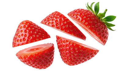 Sliced fresh strawberry PNG isolated on transparent background, juicy red fruit pieces for healthy eating and summer designs © Sophie