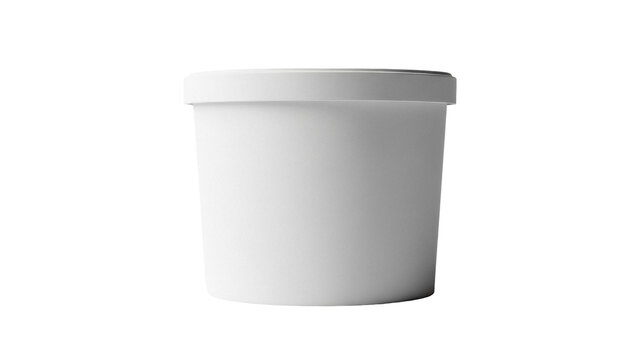 Blank white plastic container isolated PNG on transparent background, food storage tub for yogurt, ice cream, or cosmetic cream packaging mockup