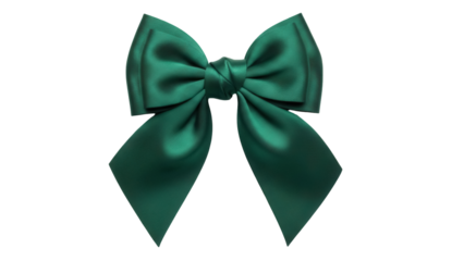 Emerald green satin bow tie isolated PNG, elegant formal wear accessory for parties and special occasions on transparent background