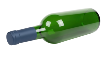 Green wine bottle PNG isolated on transparent background, alcoholic beverage container for product mockup and design use
