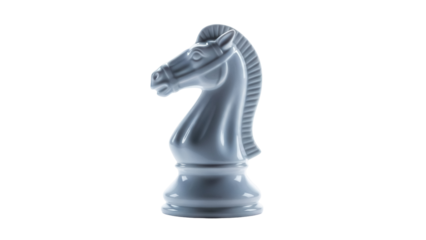 Elegant gray chess knight isolated PNG, strategic game piece for design projects on transparent background