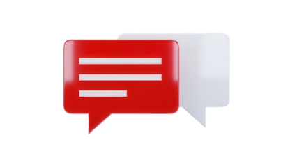 Red and white speech bubbles PNG isolated on transparent background, communication and conversation concept for social media and design