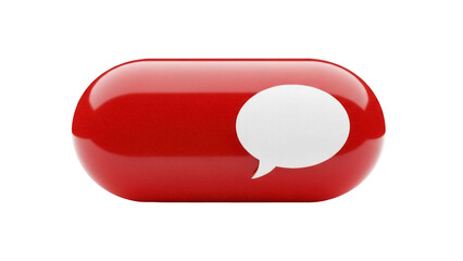 Red notification bubble with speech bubble PNG isolated on transparent background, social media alert icon for app and website design