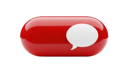 Red notification bubble with speech bubble PNG isolated on transparent background, social media alert icon for app and website design