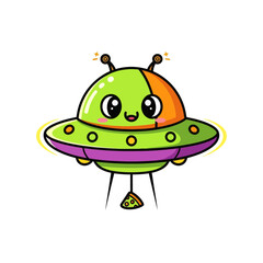 Cute cartoon alien UFO character with friendly expression and vibrant colors