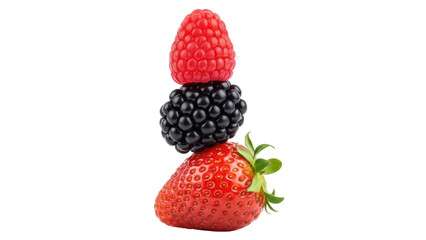 Strawberry, blackberry, and raspberry isolated PNG, a colorful fruit tower on transparent background, healthy eating concept © Sophie