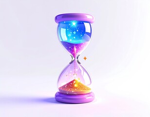 Rendered hourglass with cosmic sand flowing down