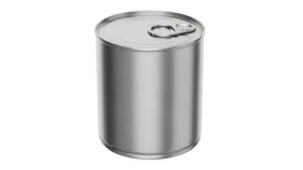 Silver metal food can isolated PNG, canned goods container for preservation and storage on transparent background