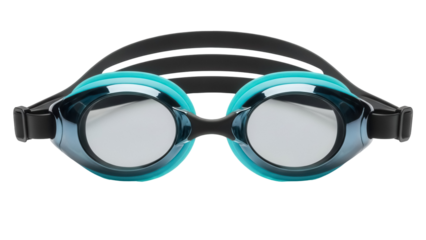 Blue and black swimming goggles isolated PNG, professional eyewear for competition and training on transparent background