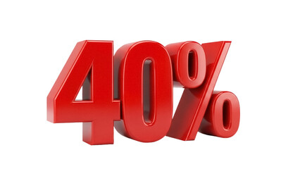 Red forty percent isolated PNG on transparent background, 40% discount sale promotion graphic for marketing and advertising use