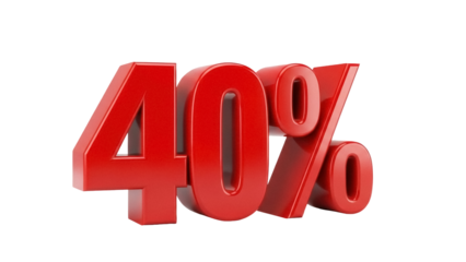 Red forty percent isolated PNG on transparent background, 40% discount sale promotion graphic for marketing and advertising use
