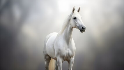 Beautiful White Arabian Horse Facing Camera | Purebred Equine Portrait in Nature