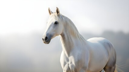 Naklejka premium Portrait of a White Arabian Horse | Elegant Equine Beauty Isolated on Natural Background