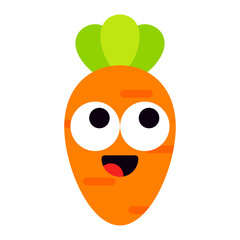 Cute carrot character face flat cartoon vegetable icon isolated on transparent background.