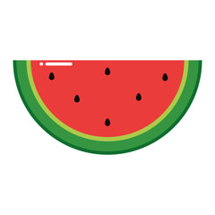 Watermelon slice with seeds flat cartoon fruit icon, isolated on transparent background.