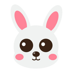 Cute white bunny rabbit face cartoon icon isolated on transparent background.