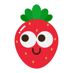 Cute strawberry cartoon character with face isolated on transparent background.