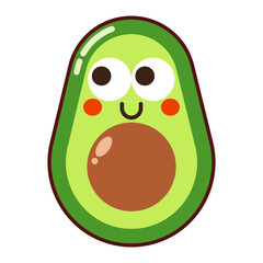 Cute smiling avocado half character with seed and big eyes, isolated on transparent background.