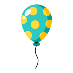 Teal polka dot balloon cartoon icon with string, party decoration isolated on transparent background.
