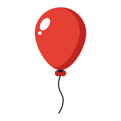 Red balloon with string party decoration isolated on transparent background.