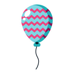 Blue balloon with pink zigzag pattern and string isolated on transparent background.