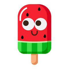 Cute watermelon popsicle character with face isolated on transparent background.
