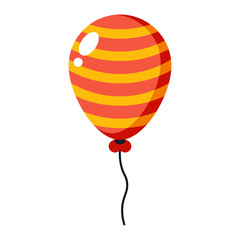Red and yellow striped balloon with string isolated on transparent background.