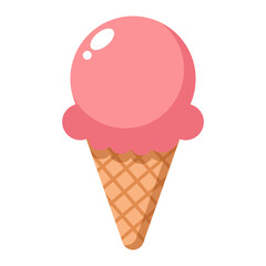 Pink ice cream scoop in waffle cone icon isolated on transparent background.