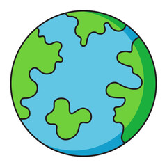 Earth globe icon with continents illustration isolated on transparent background.