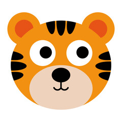 Cute cartoon tiger face icon isolated on transparent background.