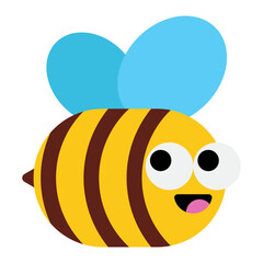 Cute cartoon bee flying character with blue wings isolated on transparent background.