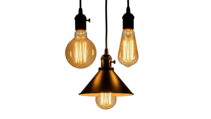 Vintage Edison bulb pendant lights PNG isolated on transparent background, antique style lighting fixtures for interior design and decoration