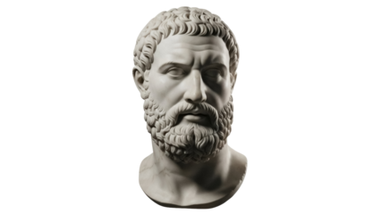 Bust of bearded philosopher isolated PNG on transparent background, ancient Greek sculpture for history and art projects