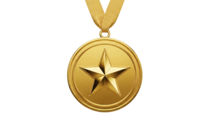 Golden star medal isolated PNG on transparent background, achievement award for recognition and success in sports and business