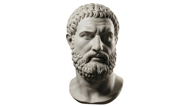 Bust of bearded philosopher isolated PNG on transparent background, ancient Greek sculpture for history and art projects