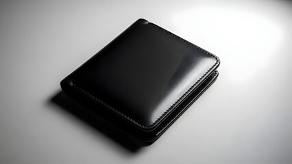 Black leather wallet on white background