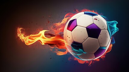 Fototapeta premium Explosive Energy Soccer Ball for 2026 Football World Cup Dynamic Design with Fire and Ice Elements