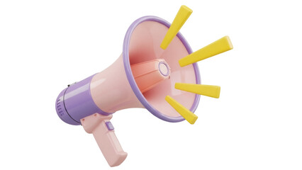 Pink and purple megaphone PNG isolated on transparent background, announcement and communication tool for marketing and promotion