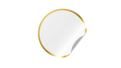 Blank round sticker with golden border PNG isolated on transparent background, adhesive label for branding and product presentation