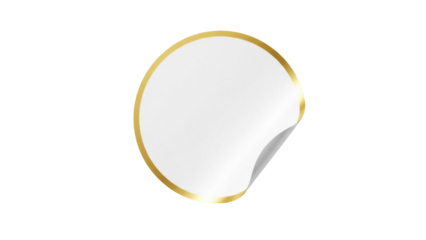 Blank round sticker with golden border PNG isolated on transparent background, adhesive label for branding and product presentation