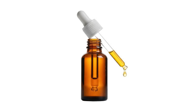 Amber glass bottle with dropper isolated PNG, essential oil or serum bottle with pipette on transparent background, aromatherapy and skincare