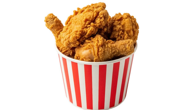 Crispy fried chicken in a bucket isolated PNG, delicious fast food snack on transparent background for restaurant menu and delivery