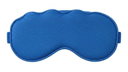 Blue sleep mask isolated PNG on transparent background, comfortable eye cover for restful sleep and relaxation, travel accessory